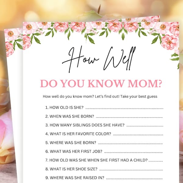 Mothers Day Games, How Well Do You Know Mother, Guess Who Knows Mom Best, Mother's Day Party Games for Kids, Adults, Family Night, Trivia