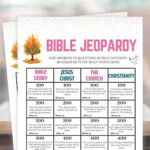 Bible Jeopardy, Bible Games, Womens Ministry Games, Bible Games for Kids and Adults, Bible Study Games, Bible Retreat, Sunday School Games