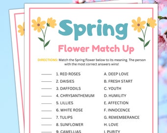 Spring Flower Trivia, Flower Match Up Party Game, Spring Office Games, Spring Slumber Games, Spring Birthday Games, Spring Family Games