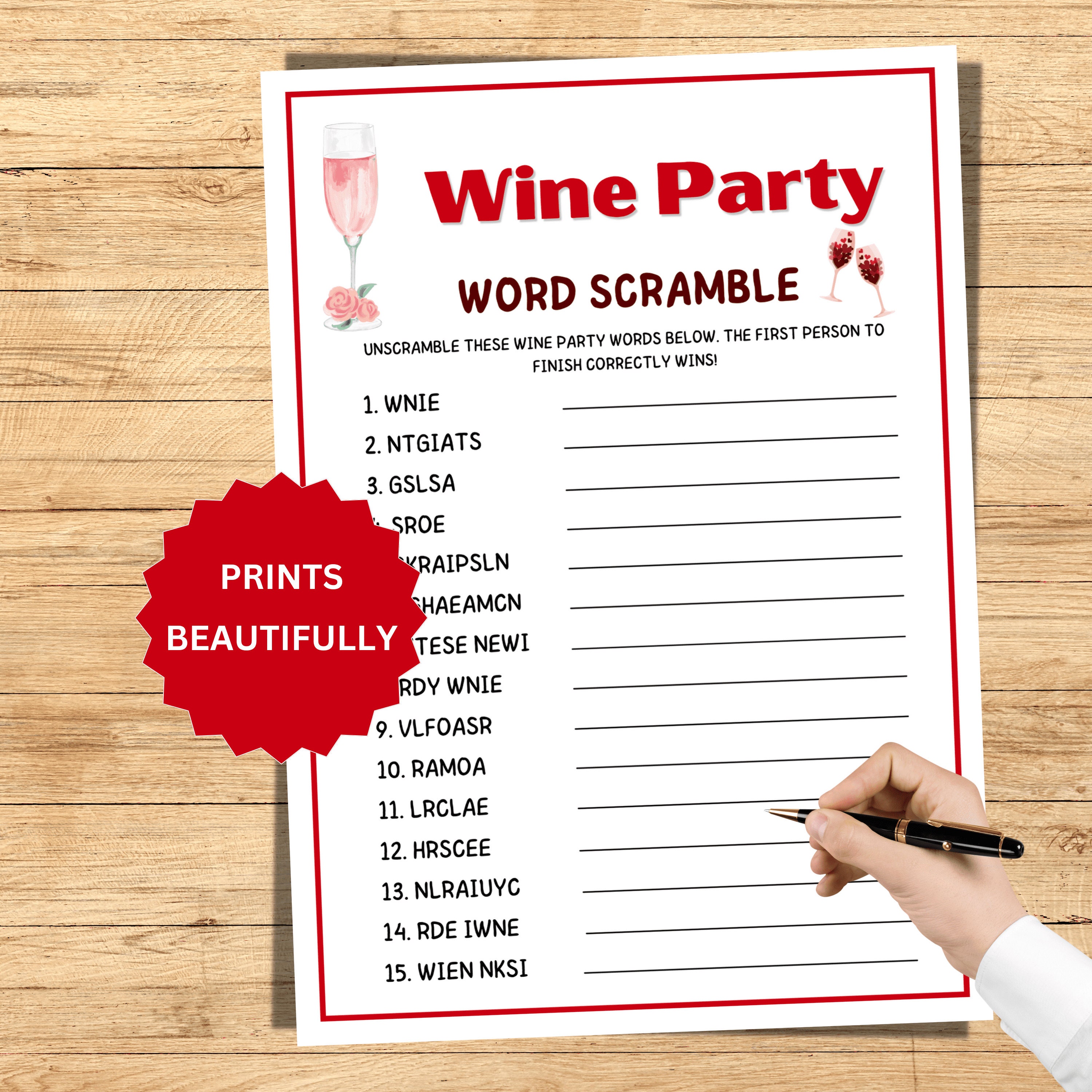 Wine Party Games, Wine Party Word Scramble, Wine Tasting Party Games ...
