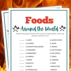 Foods Around the World, Food Trivia, Party Games for Kids & Adults, BBQ Party Games, Brunch Games, Tea Party Games, Birthday Games