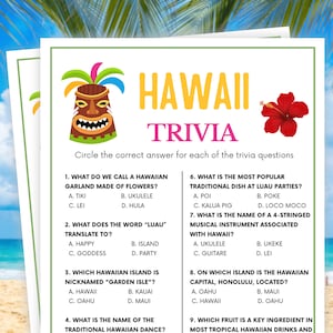 Luau Games, Hawaiia Trivia, Luau Party Games, Hawaiian Party Games, Aloha Party Games, Tropical Party Games, Tiki Party Games, Luau Games