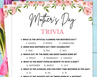 Mothers Day Games, Mother&#39;s Day Trivia, Games for Mom, Games for Her, Printable Mother&#39;s Day Games, Mother&#39;s Day Party Games, Mother&#39;s Day