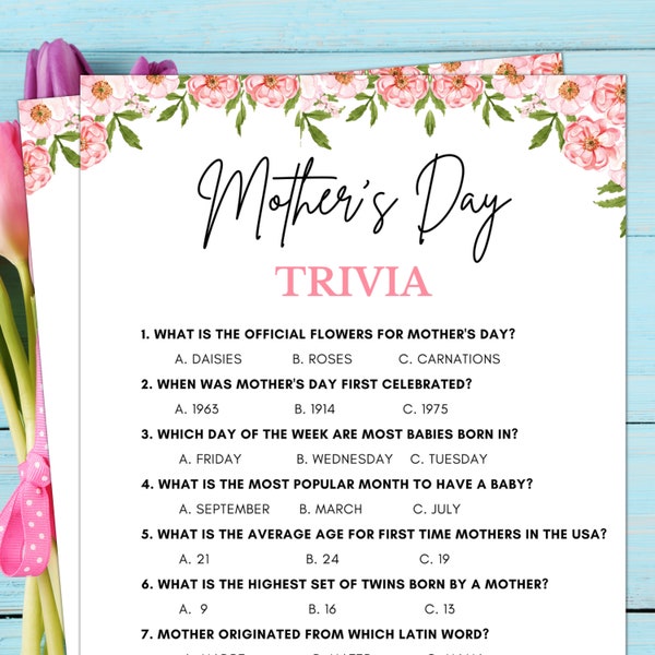 Mothers Day Games, Mother's Day Trivia, Games for Mom, Games for Her, Printable Mother's Day Games, Mother's Day Party Games, Mother's Day