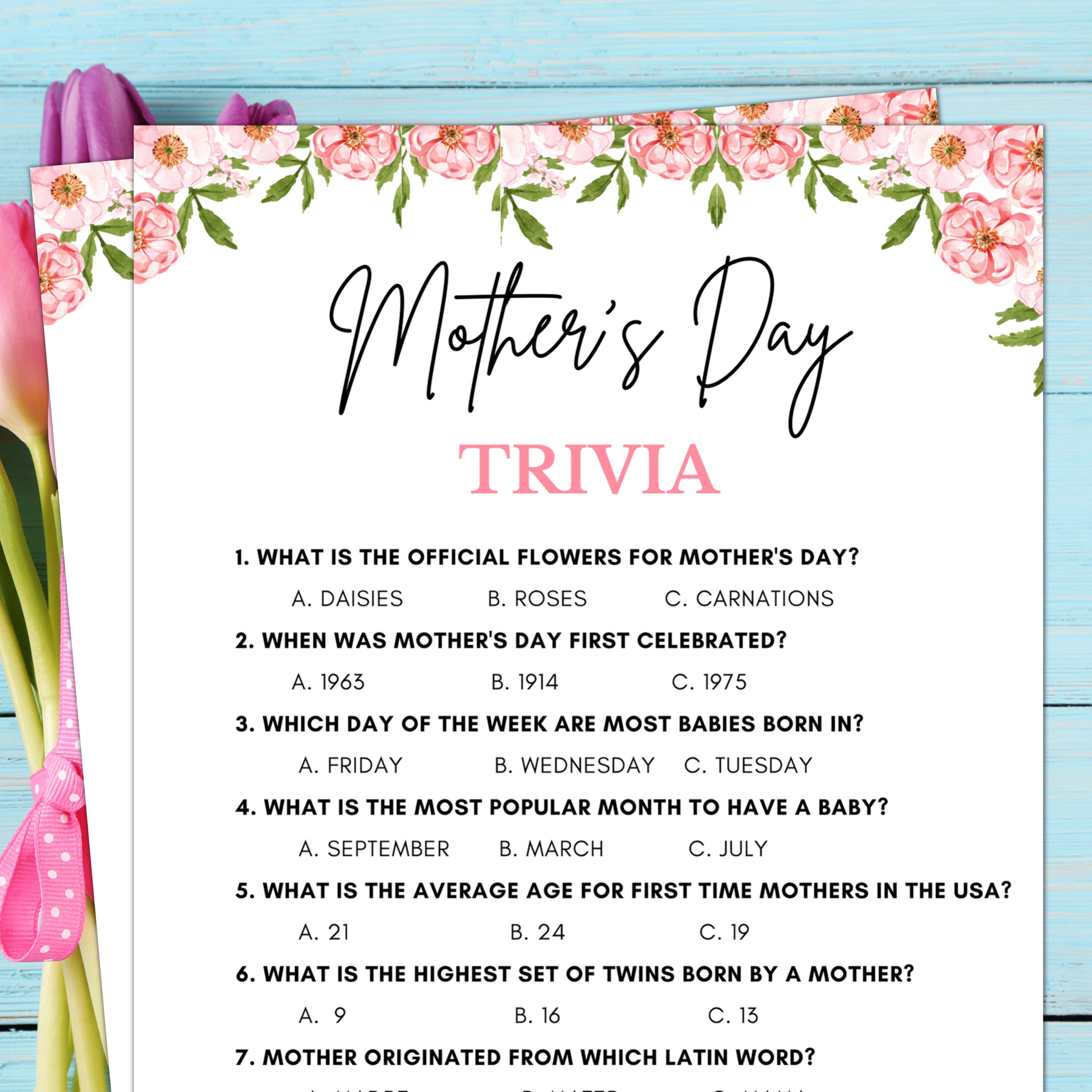 Mothers Day Games, Mother's Day Trivia, Games for Mom, Games for Her, Printable Mother's Day