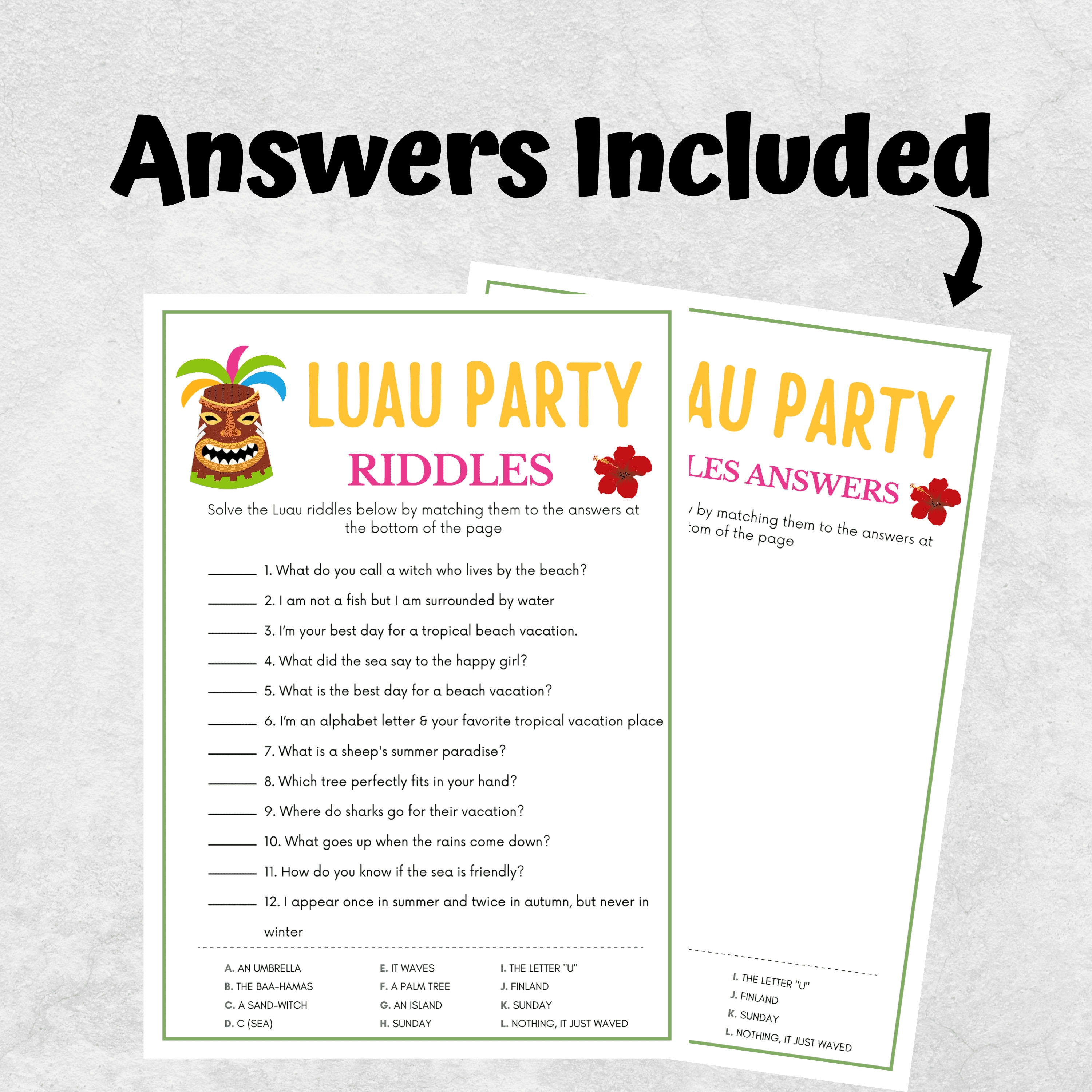Luau trivia riddles luau party games luau birthday party games