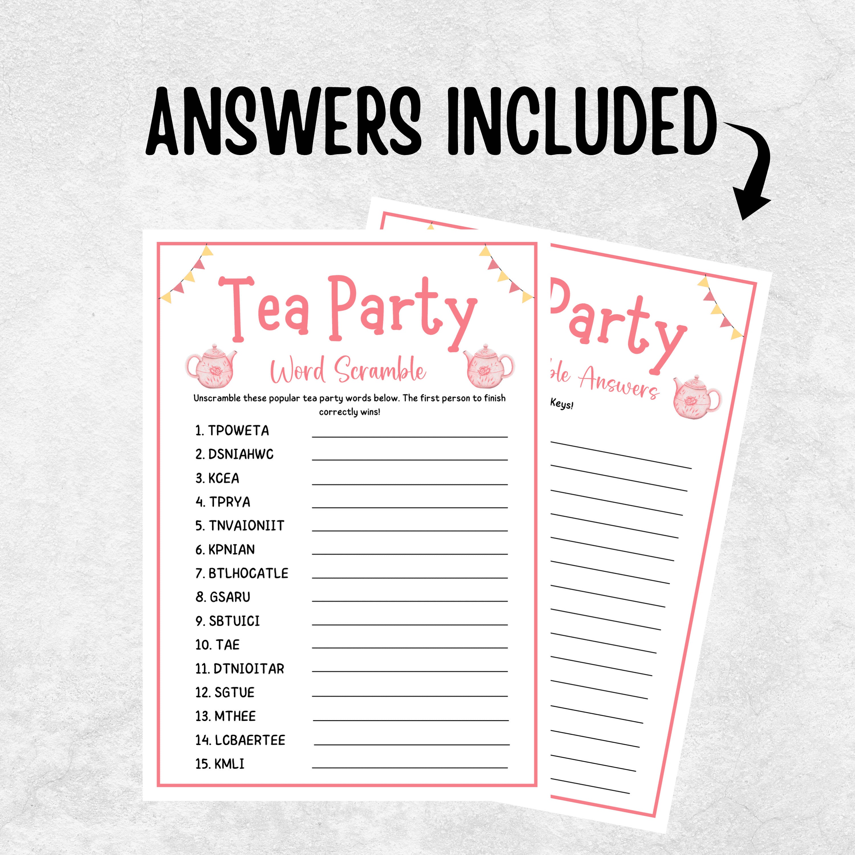 Tea Party Games, Word Scramble, Ladies Tea Party Games, Garden Tea ...