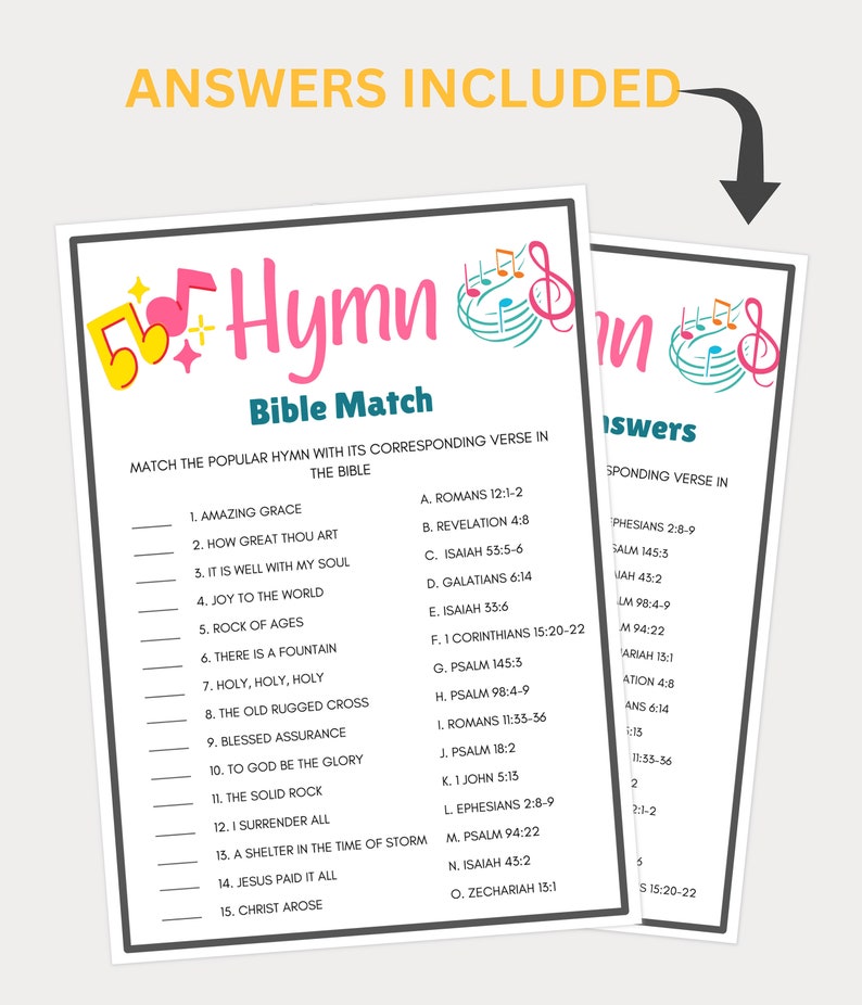 Bible Games, Bible Hymn Match Game, Women's Ministry Games, Bible Games Printable, Bible Trivia ...