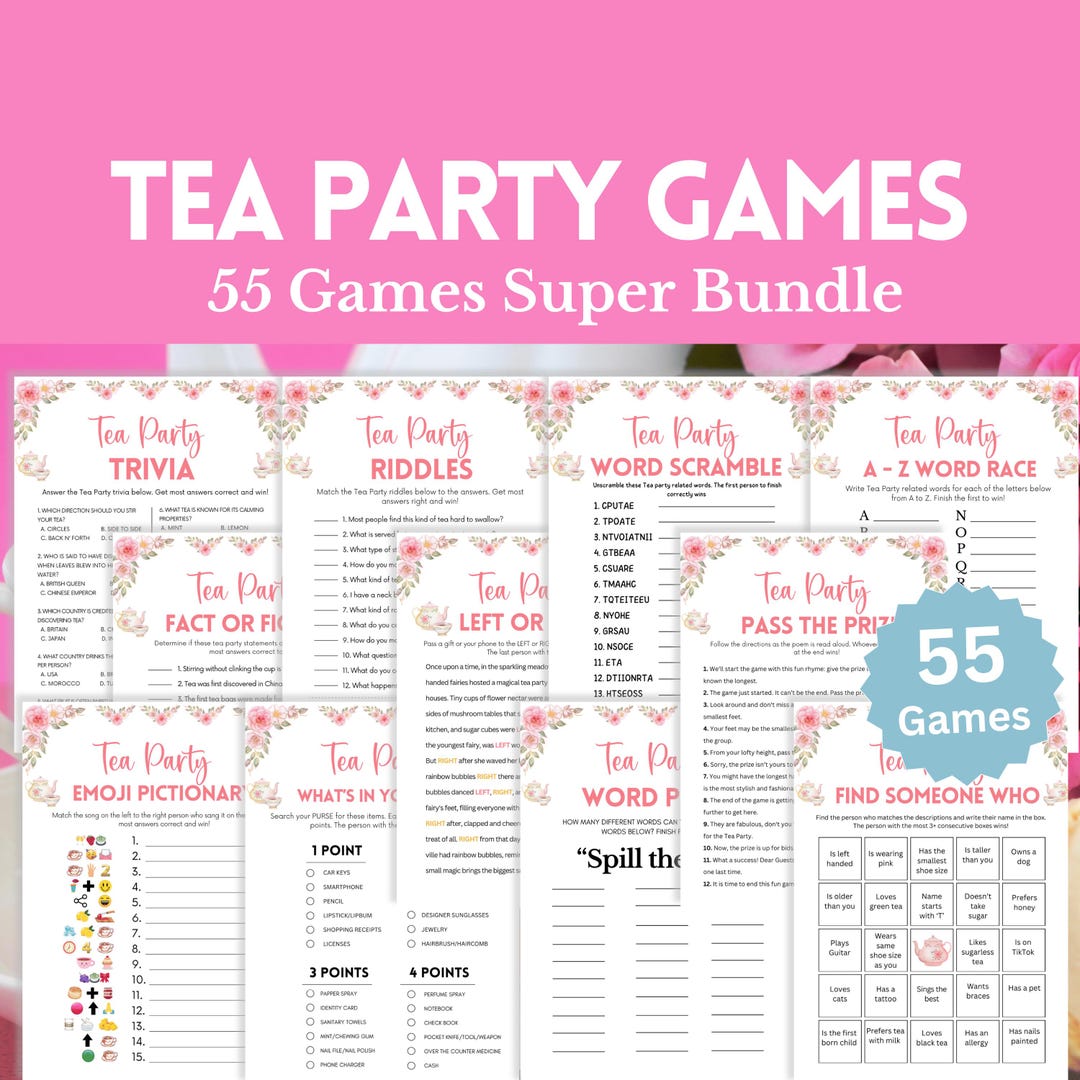 Tea Party Games Bundle, 55 Games MEGA Bundle, Floral Tea Party Games ...