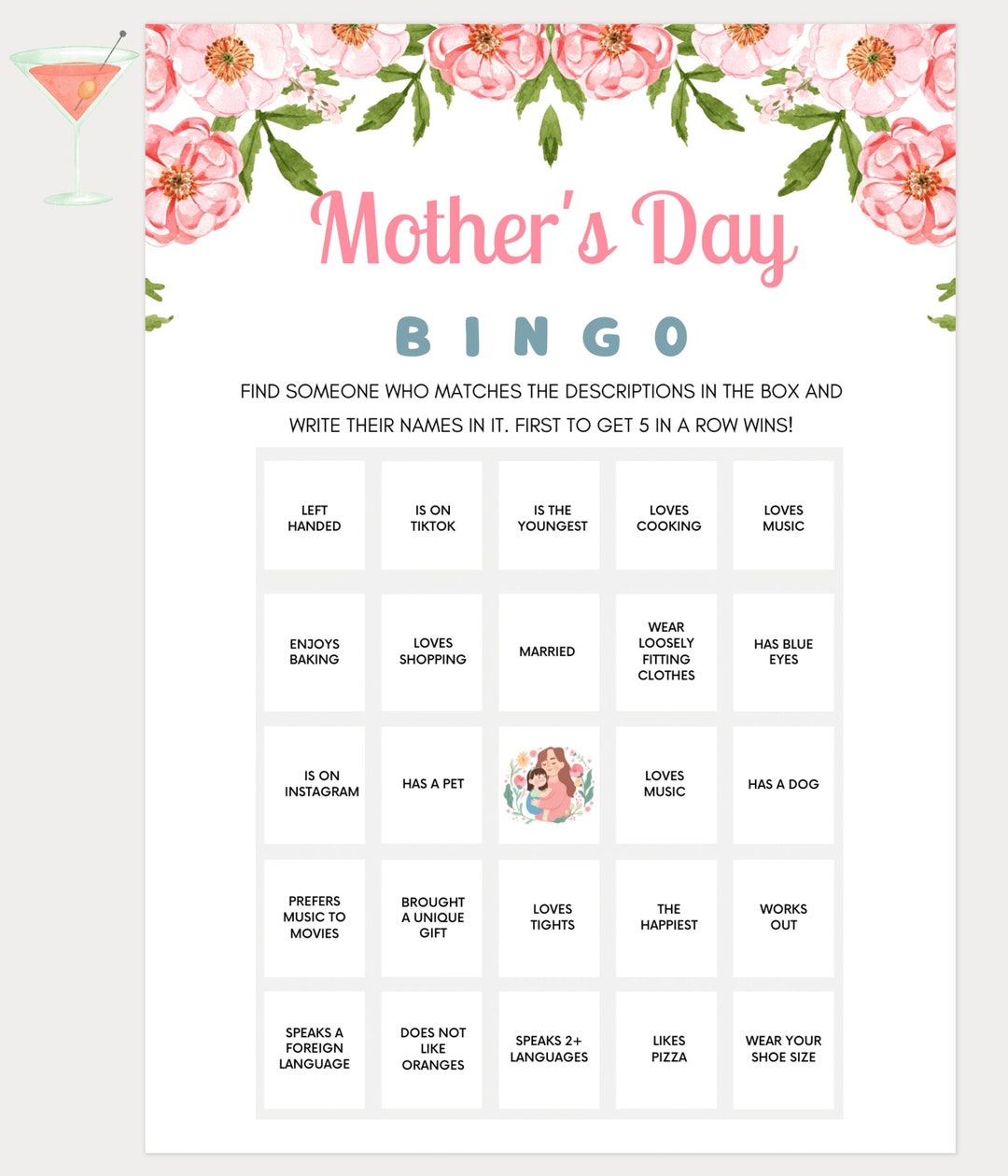 Mothers Day Games, Mother's Day Bingo, Bingo Game, Printable Mother's ...
