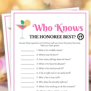 Brunch Games, Who Knows the Honoree Best?, Brunch Party Games, Birthday Brunch Games, Womens Ministry Games, Team Building Game, Office Game