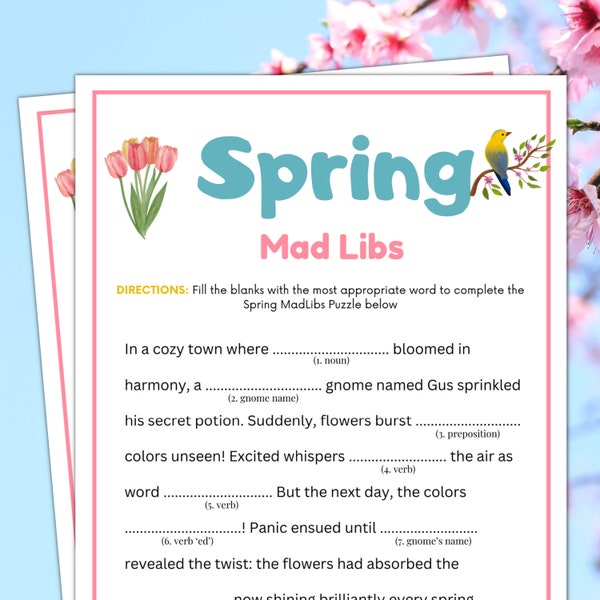 Spring Games, Spring Mad Libs for Kids and Adults, Spring Bedtime Story for Kids, Spring Party Games