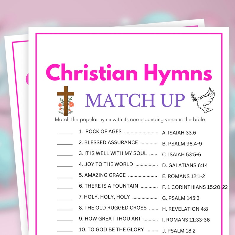 Bible Games, Christian Hymns Match Up, Womens Ministry Games, Bible Study Games, Womens Guild ...