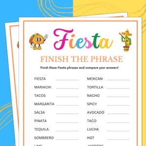 Fiesta Party Games, Finish the Phrase, Fiesta Games, Taco Party Games, Mexican Party Games, Teen Birthday Party, Brunch Games, Party Games