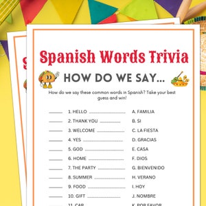 Spanish Word Trivia, Party Games for Classroom, Kids, Seniors, Office Party, Brunch, Team Building and Family, Spanish Language Trivia Games