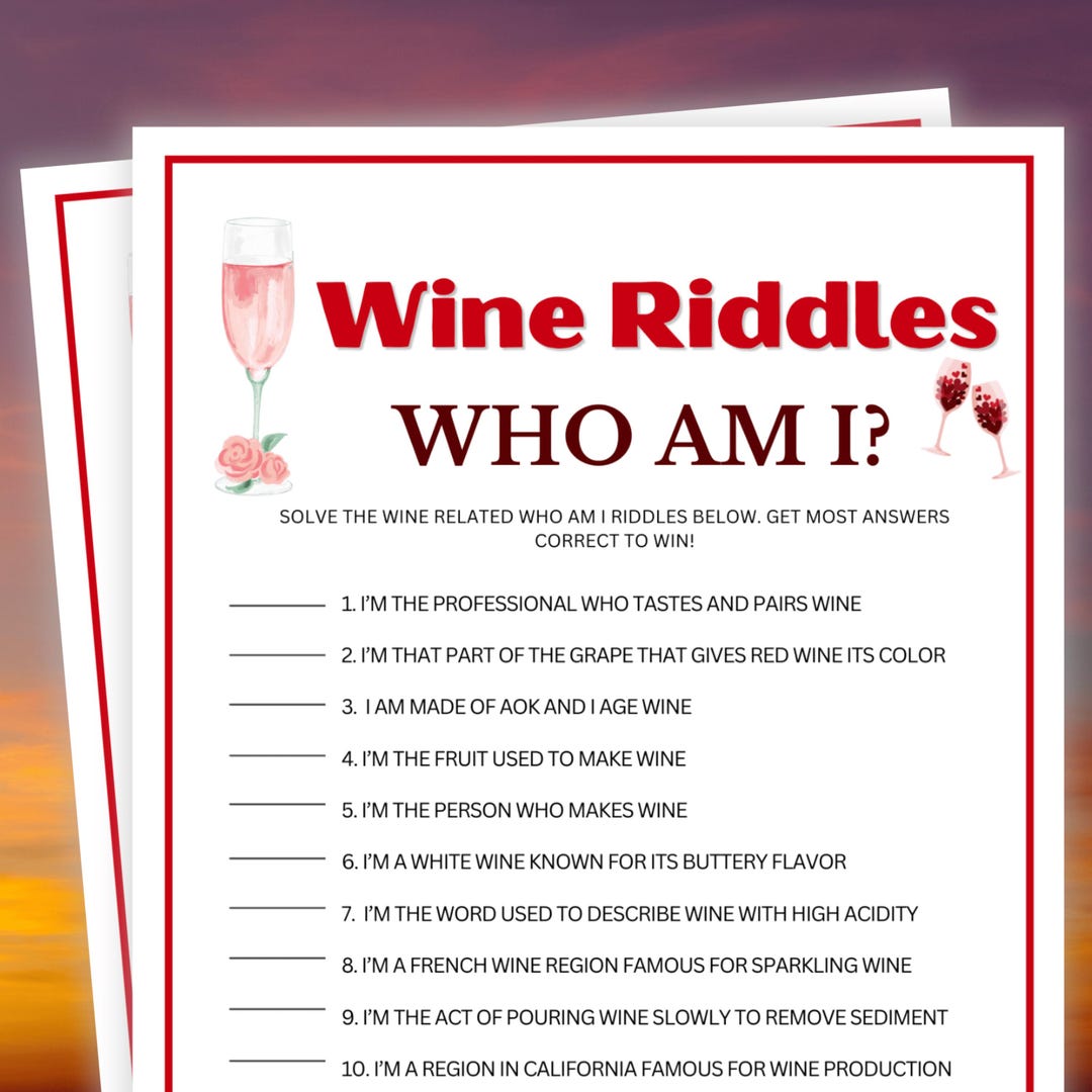 Wine Party Who Am I Riddles, Wine Party Games, Wine Games, Wine Tasting ...