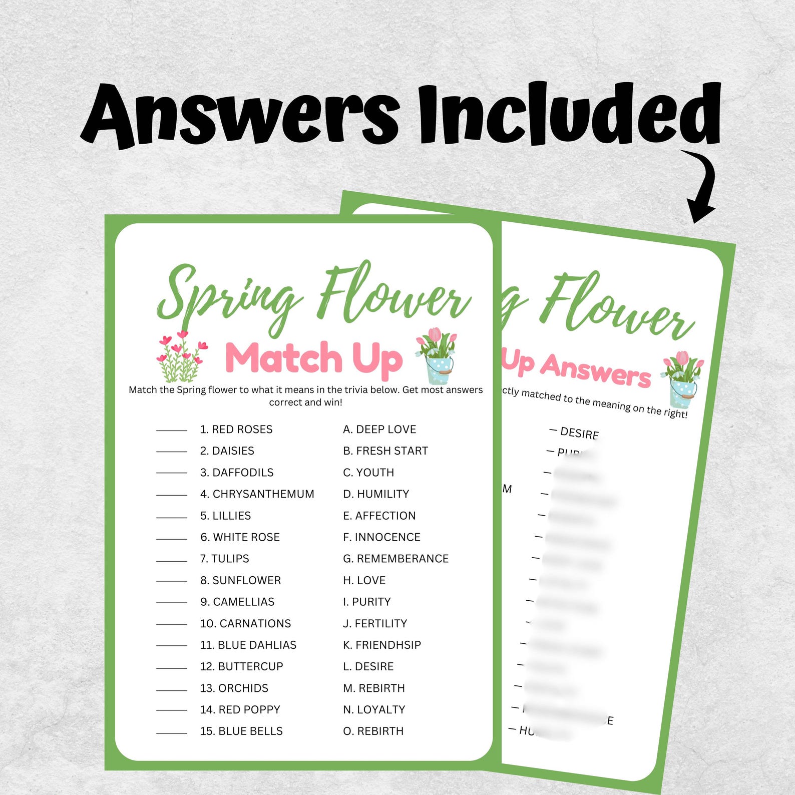 Spring Games, Spring Flower Trivia, Flower Match Up, Spring Party Games ...