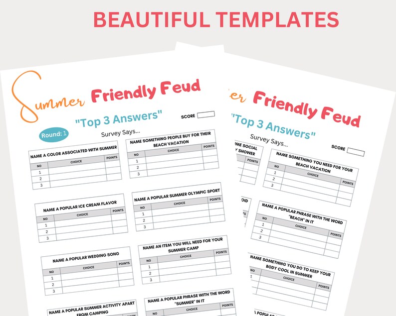 Summer Friendly Feud, Summer Feud, Summer Games for Kids and Adults