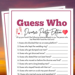 Divorce Party Games, Divorce Party Guess Who, Divorce Games, Breakup Party Games, Girls Night Games, Divorcee Party Games for Adults