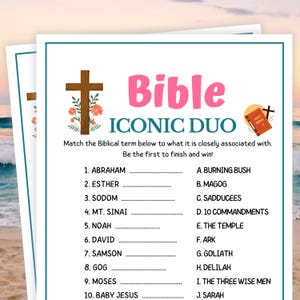 Bijbelspellen, duo match-up, bijbelspellen afdrukbaar, bijbelspellen voor familie, bijbelspellen voor kinderen, damesbedieningsspellen, bijbelfeestspellen