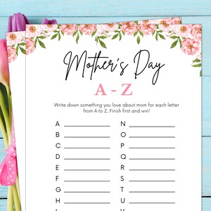 Mothers Day Games, A-Z Word Race, Mothers Day Party Games, Games for Moms, Party Games for Kids, Womens Ministry Games, Galentines Games