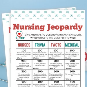 Nurse Games, Nurse Jeopardy, Trivia, Nurse Party Games, Nurse Graduation, Nurse Retirement Games, Nurse Birthday Games, Nurse Appreciation