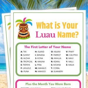 Luau Party Games, What is Your Luau Name, Luau Game, Tiki Party Games, Tropical Party Games, Hawaiian Party Games, Aloha Party Games