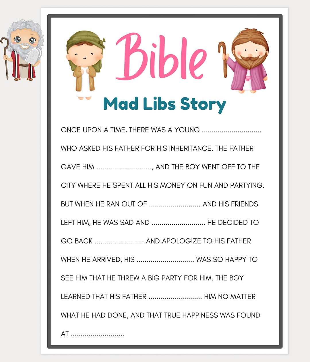 Bible Games, Bible Mad Libs Story, Bible Games for Kids, Bible Games ...