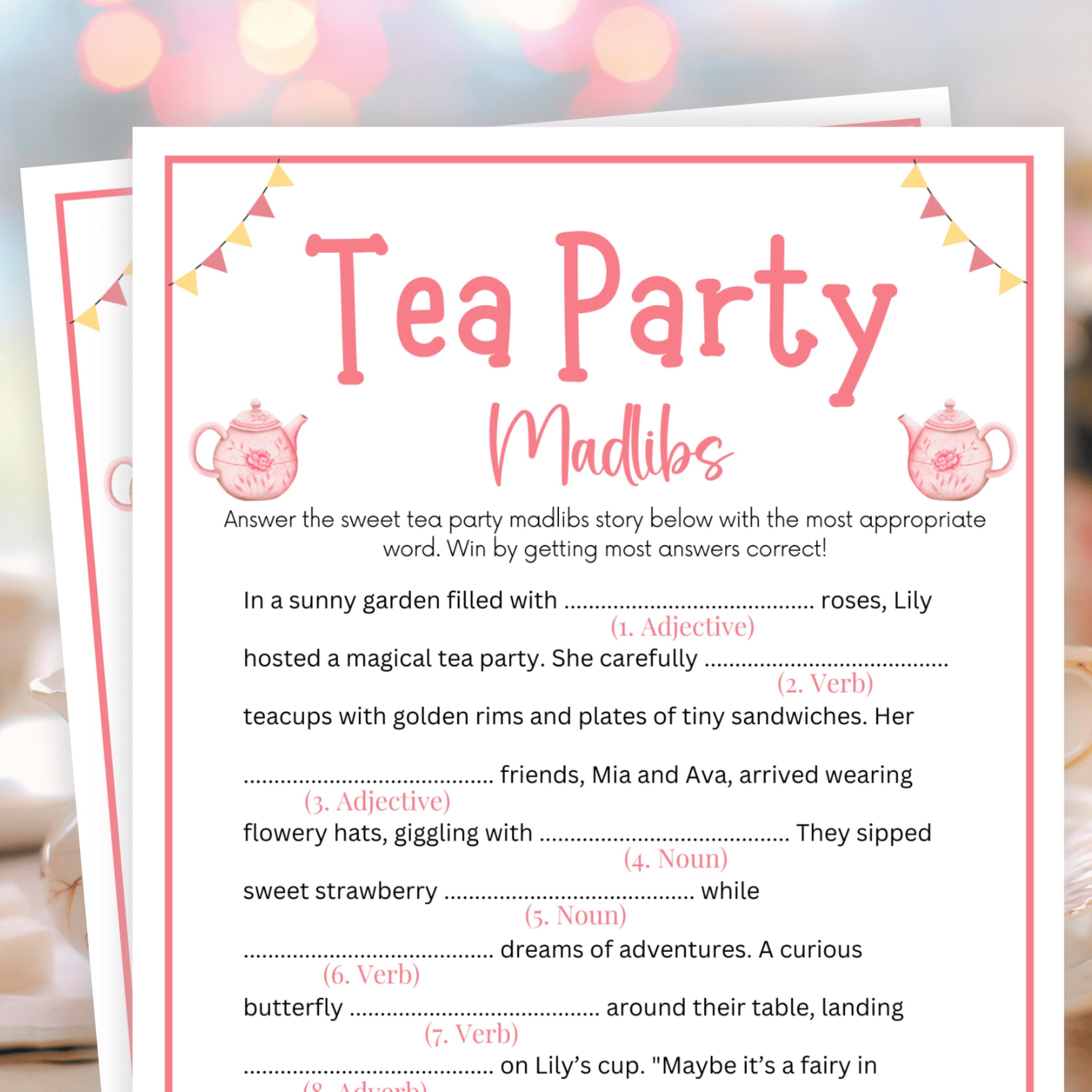 Tea Party Games, Madlibs Story, Ladies Tea Party Games, Tea Party Printable, Bridal Tea Party, Garden Tea Party, Tea Party Birthday Games