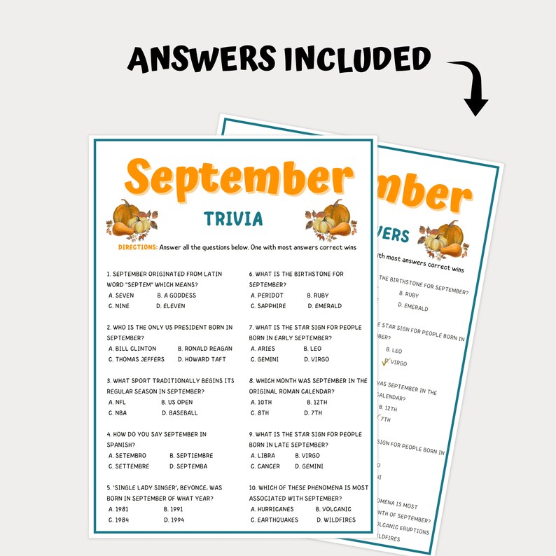 September Trivia, Trivia Games for Kids and Adults, Party Games ...