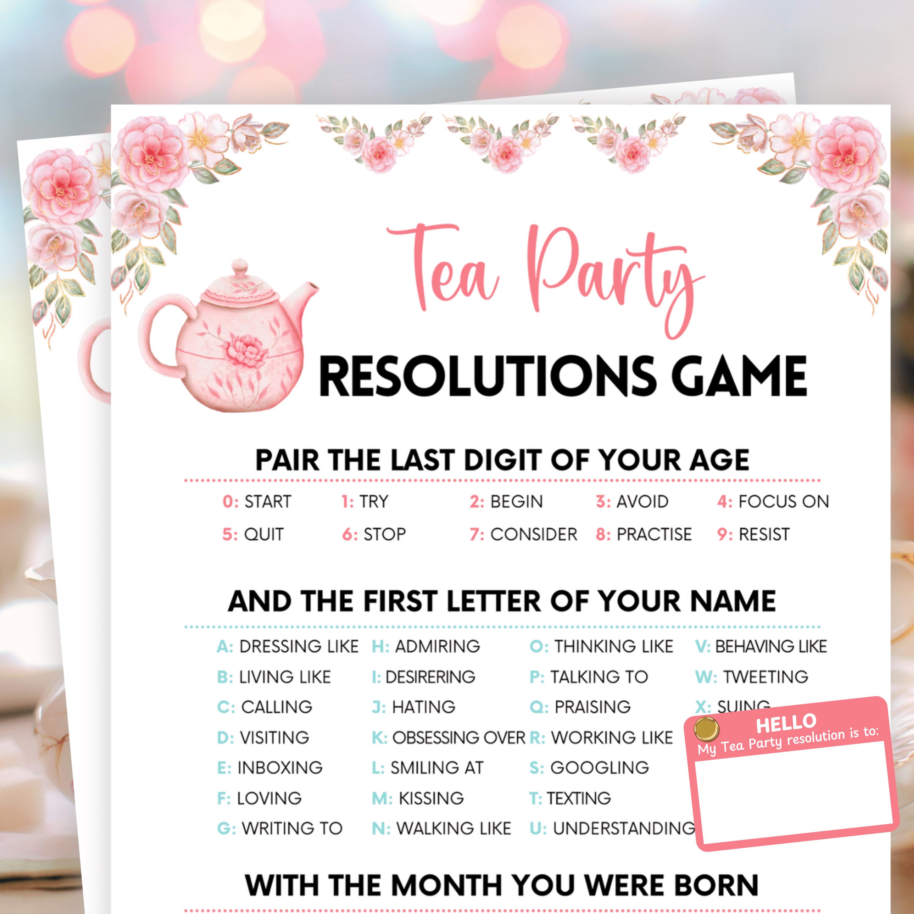 Tea Party Games, Resolutions Game, Ladies Tea Party Games, Bridal Tea Party, Tea Party Printable, Tea Party Birthday Games, Garden Tea Party