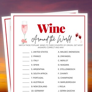 Wein auf der ganzen Welt, Weinpartyspiele, druckbare Weinspiele, Weinprobe Gesellschaftsspiele, Verabredungsspiele, Damen Gesellschaftsspiele, Wein Trivia