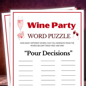 Wine Party Games, Word Puzzle, Wine Games, Wine Tasting Party Games, Wine Themed Party Games, Winery Games
