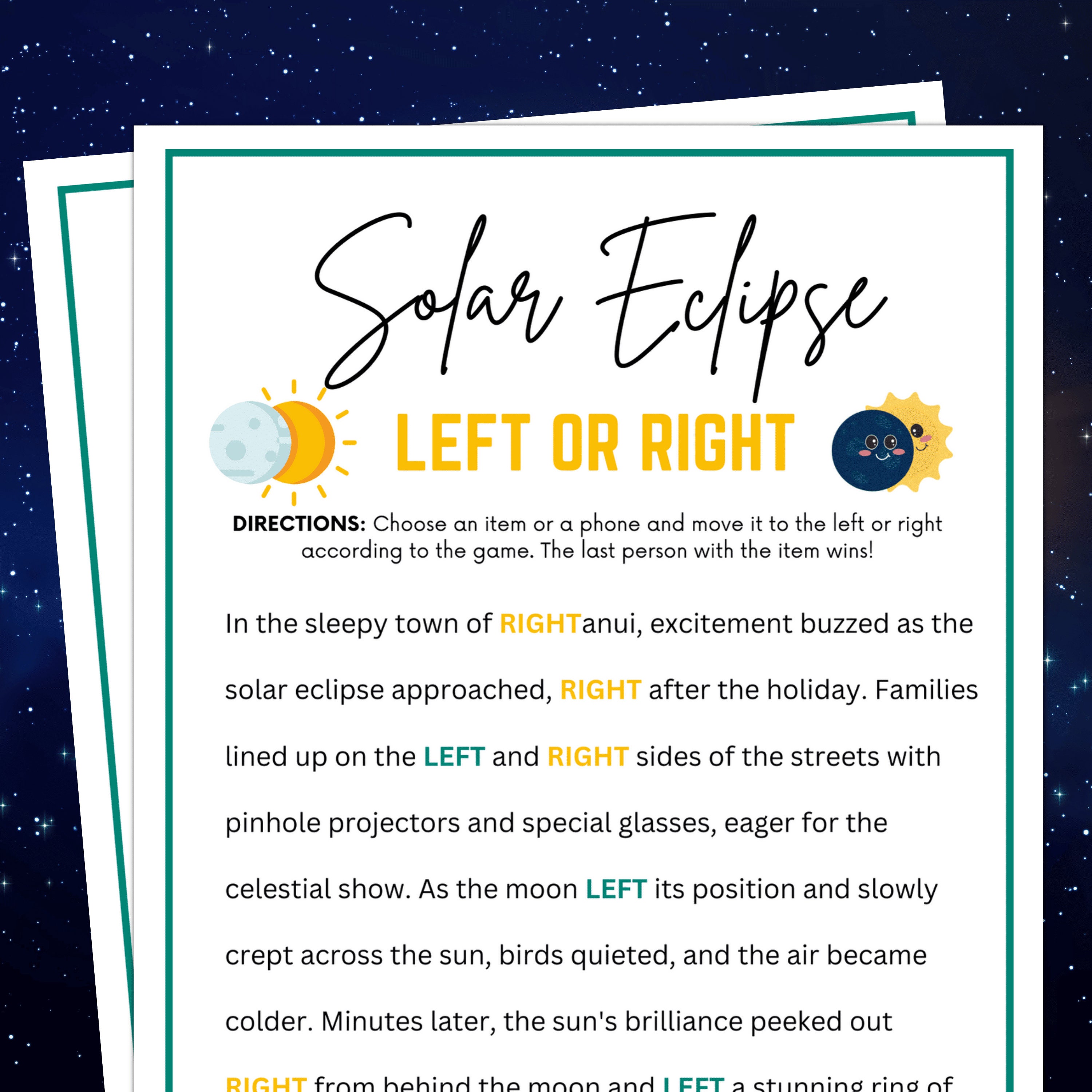 Solar Eclipse Left or Right, Solar Eclipse Games, Party Games for Kids ...
