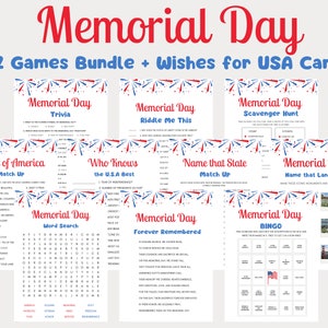 Memorial Day Games, 12 Game Party Bundle, Memorial Day Party Games, Patriotic Games, 4th of July Games, Memorial Day Trivia, Riddles