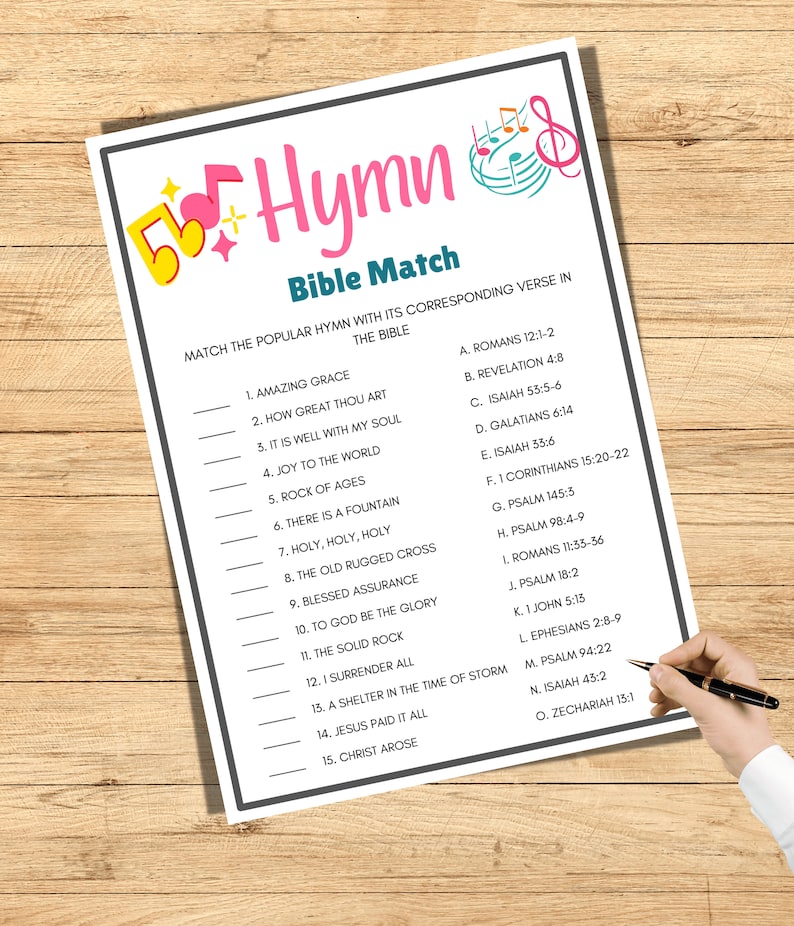 Bible Games, Bible Hymn Match Game, Women's Ministry Games, Bible Games Printable, Bible Trivia ...