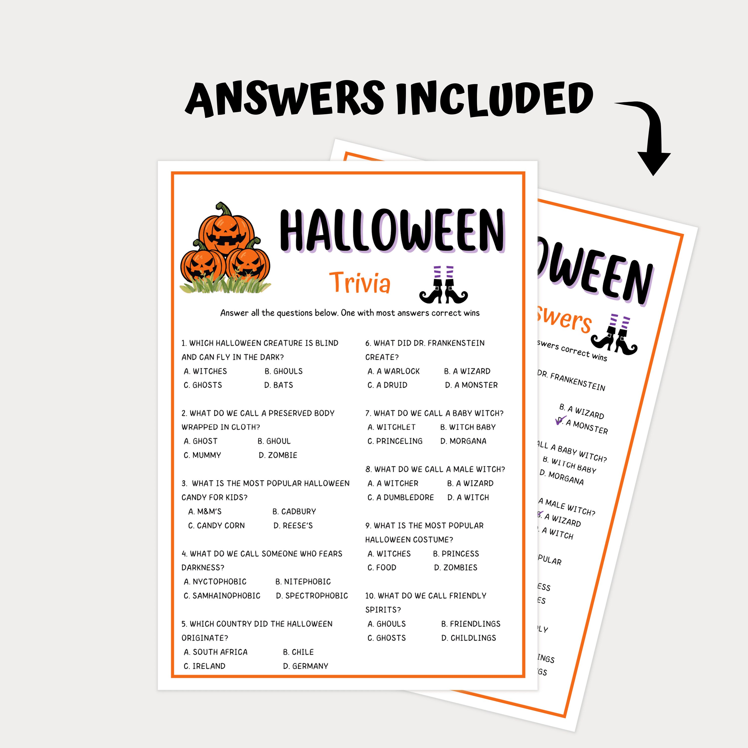 Halloween Trivia for Kids Halloween Games Printable Halloween Etsy