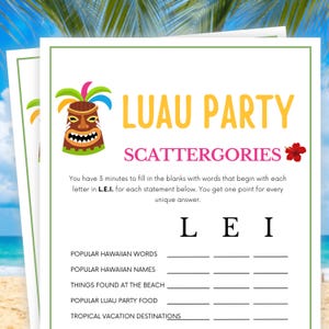 Luau Party Games, Scattergories, Luau Games, Aloha Party Games, Tropical Party Games, Hawaiian Party Games, Tiki Party Games, Luau Birthday