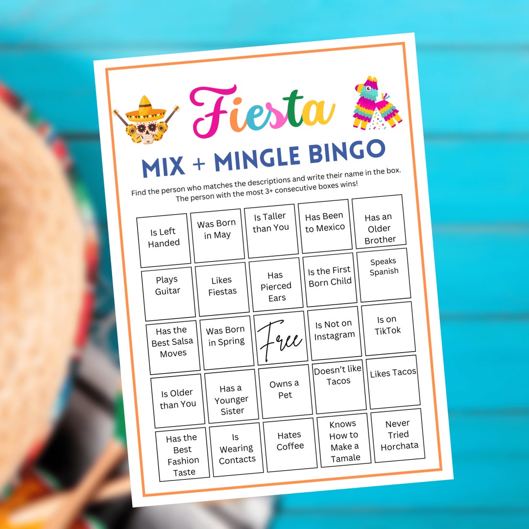 Fiesta Party Games Mix And Mingle BINGO Find Someone Who Bingo Find fiesta-party-games-mix-and-mingle-bingo-find-someone-who-bingo-find