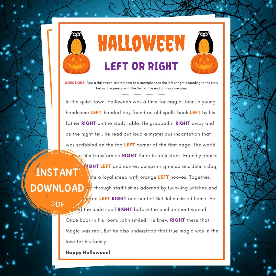 Halloween games left or right game for kids and adults printable