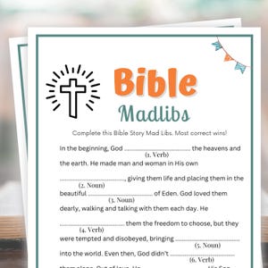 Bible Games, Madlibs, Bible Games for Kids and Adults, Womens Ministry Games, Bible Study Game, Sunday School Games, Activity, Madlibs Story