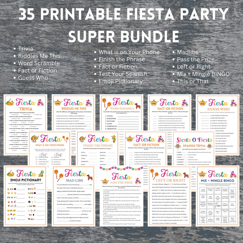 Fiesta Games, 35 Game SUPER Bundle, Fiesta Party Games, Birthday Fiesta ...