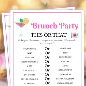 Brunch-Spiele, Dies oder das, Frauen-Brunch-Spiele, Brunch-Partyspiele, Geburtstags-Brunch, Team-Gebäude-Spiele, Brautparty-Brunch