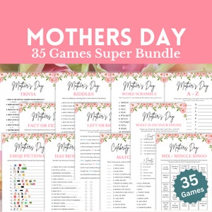 Pacchetto di giochi per la festa della mamma, pacchetto SUPER da 35 giochi, giochi per la festa della mamma per brunch, chiesa, ministero femminile e serata di giochi in famiglia