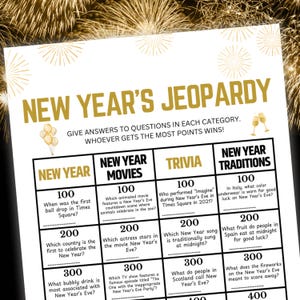 New Year Games, New Year Jeopardy, New Year Party Games, New Year Trivia, New Year&#39;s Eve Activities for Kids, Family Games, Holiday Games