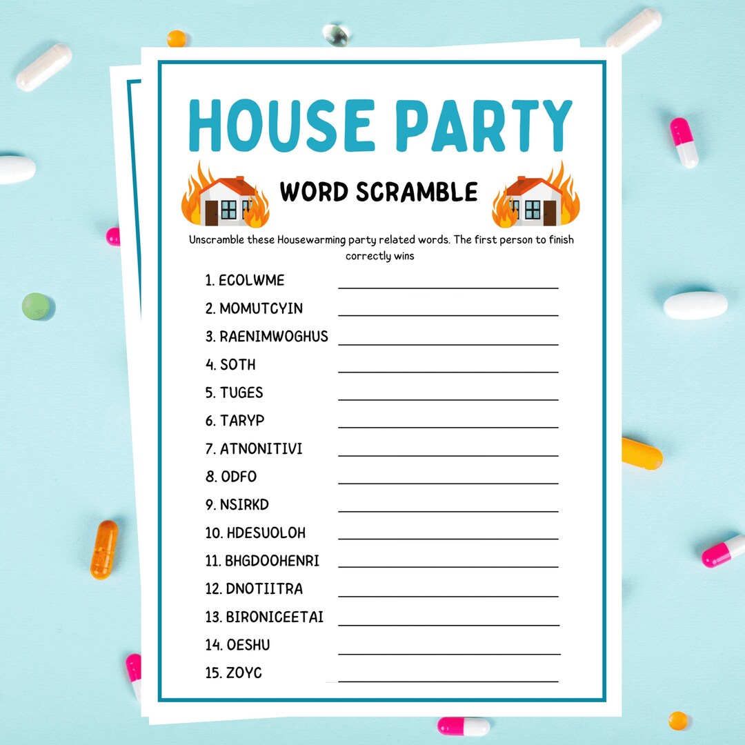 House Party Word Scramble House Party Games House Warming Party Games