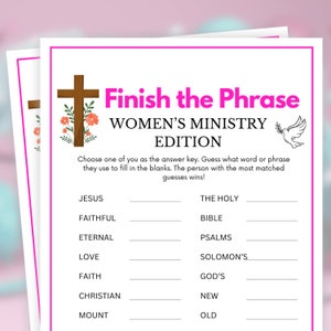 Womens Ministry Games, Finish the Phrase, Womens Retreat Game, Bible Games, Bible Study Games, Womens Guild Games, Womens Ministry Tea Party