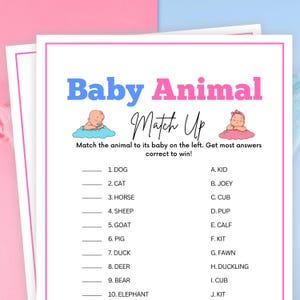 Gender Reveal Games, Baby Animal Match Up, Gender Reveal Party Games, Boy or Girl, Blue Pink Gender Reveal, Baby Shower Games, Baby Naming