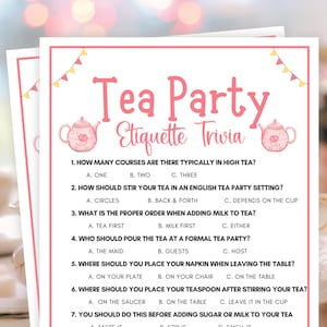Tea Party Games, Etiquette Trivia, Ladies Tea Party Games, Tea Party Printable, Tea Party Birthday Games, Bridal Tea Party, Garden Tea Party