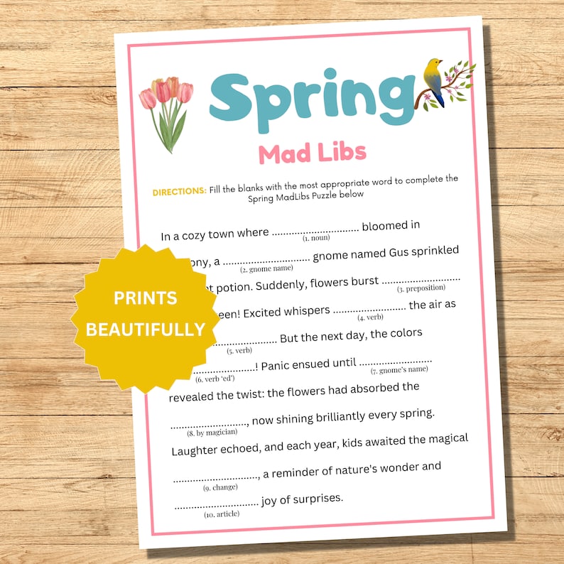 Spring Games, Spring Mad Libs for Kids and Adults, Spring Bedtime Story ...